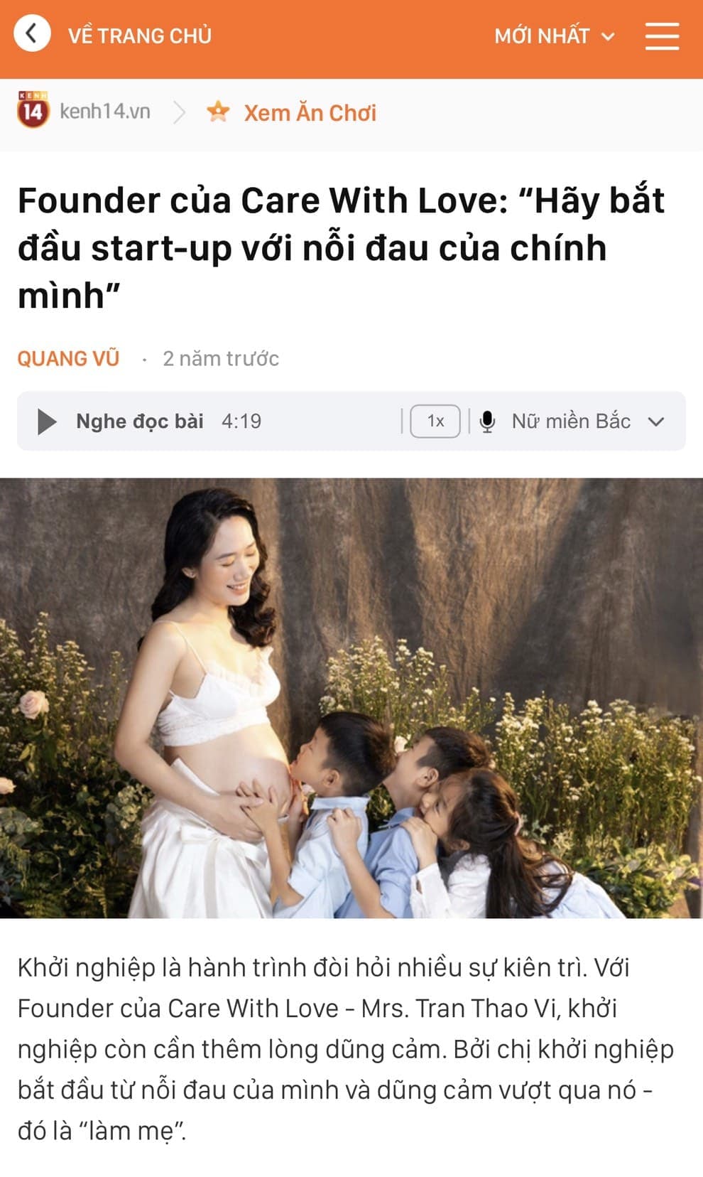 Bài báo về Care With Love trên VnExpress
